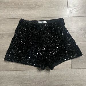 MANGO Sequin Black Shorts